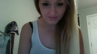 Hot and nerdy blonde college girl on webcam finally shows her tits