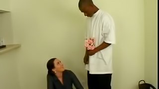 Sasha the hot office chick rides big black cock and gets a mouthful