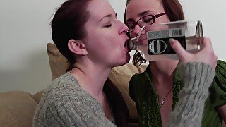 Tipsy naughty lesbians fuck at work in amateur lesbo threesome