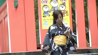 Japanese boob sharking action with a cute chick in a kimono