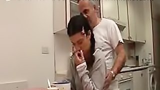 Sexy Italian Teen Wanks an Old Man's Cock and Gets Her Tits Jizzed
