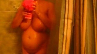 My beautiful latina wife pregnant in the shower room