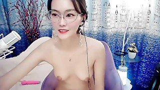 Slim asian cam whore charms with nerdy glasses and small tits