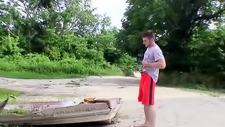 Muscled jock Elijah Knight is pissing and stripping outdoors