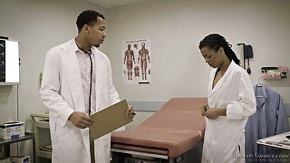 Ebony nurse in uniform Kira Noir gets intimate with hot blooded doctor