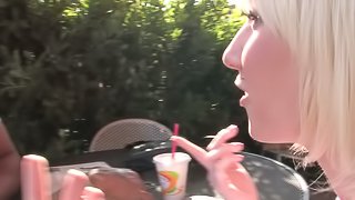 Blonde Enjoys Giving Blowjob To Guy's Big Black Cock