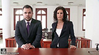 Horny judge fucks slutty Leanna Sweet and her lawyer soon after the divorce proceedings