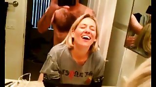 blonde wife getting anal inside the toilet