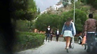 Young and curvy Cuban girlfriend flashes her upskirt outdoors