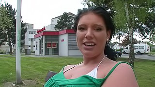 Chunky European girl with big boobs masturbating for the camera