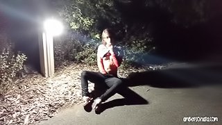 Nightime Fingering On Public Park Pathway