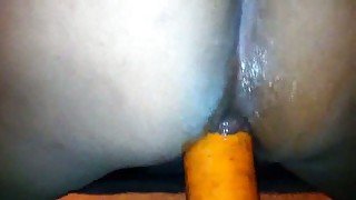 Fresh carrot makes me moan with joy stretching my tight asshole