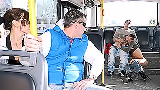 Hot Shemale Sucks Cock on a Bus