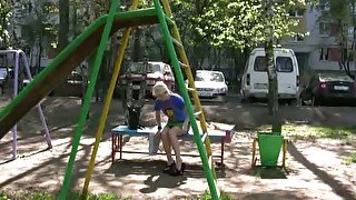 Public pissing video with lustful blonde bitch Kate