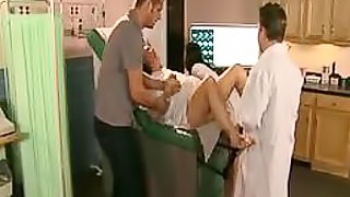 Guy Gets a Blowjob From a Brunette Nurse While Her Wife Gives Birth