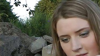 Dirty Russian chick gets messy facial outdoor