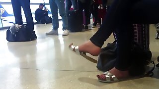 Candid sandal dangling at airport (faceshot) pt1