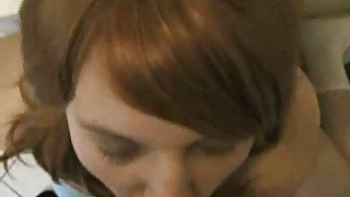 Submissive white redhead girl gives head for cum on POV tape