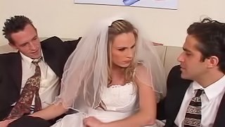 Blonde bride sucks other guy's cock in front of her husband