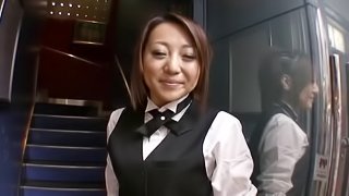 Sexy bartender fucks a customer and takes his nut on her ass