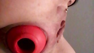 Pushes big toy out asshole for gape and prolapse