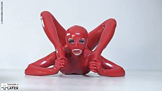 Flexible Slut In A Red Latex Catsuit - Flexible