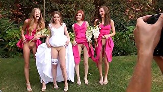 Young Bride And Her Bridesmaids Show Their Pussies