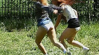 Lustful lesbians with small tits playing kinky lesbian sex games