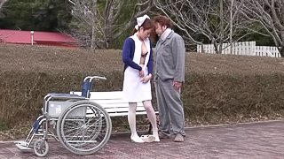 Slutty asian nurse in a hardcore outdoors fuck with a patient.