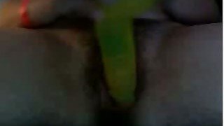 Horny mature mommy with hairy pussy is masturbating with fat dildo