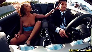 Posh hottie gets her pussy ruined on a hood of a posh car