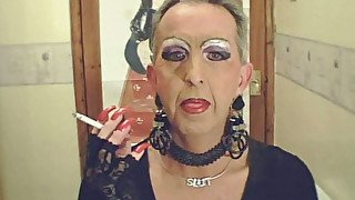 Putting makeup and making myself a horny granny on webcam
