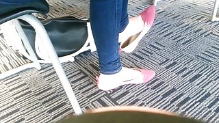 Candid Asian Teen Shoeplay Feet Dangling Pink Flats Part 1