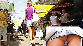 Denim upskirt at the market