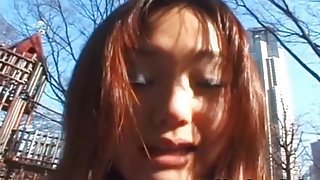 Shy Japanese Coed exhibs and fucked outdoor