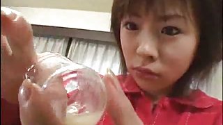 Japanese angel swallowing some cum