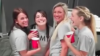College hotties drinking and flashing assets at a party