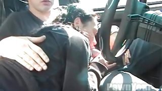 Nice blowjob in the car from his adorable GF