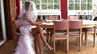 Naughty bride masturbating her snatch