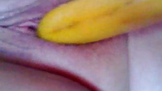 Closeup video of me stuffing my tight meaty pussy with banana