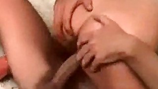 Adorable white chick on the bed rides on a big white cock