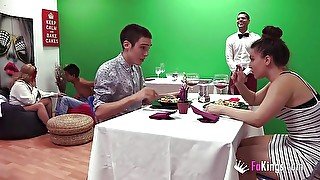 Hunged Naked Guy Wants To Cum Over Sex Chubby Legs At The Dinner Orgy