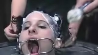 Bizarre and disgusting BDSM scene with a poor babe