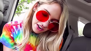 Spontaneous sex in the car with super-hot blonde teen