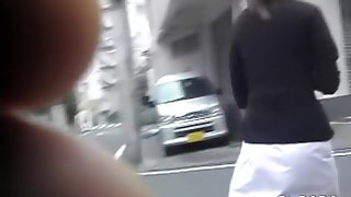 Sharking of graceful Japanese babe wearing a white skirt