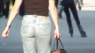 Girl in jeans dress sexy upskirt video of long legs 07ze