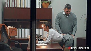 An office lady with a huge rack gets a brutal pussy punishment