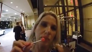 Cum walk through hotel lobby