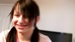 Amateur Brunette With Pigtails Performs Lovely Handjob And Titjob