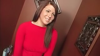 Brilliant brunette teen with long hair enjoys giving steamy blowjob to massive cork from the gloryhole